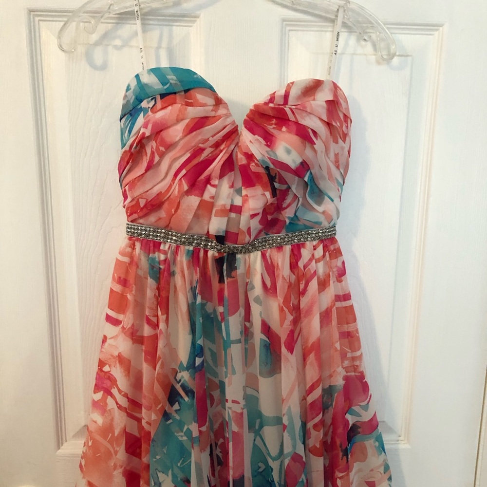 Watercolor strapless cocktail dress